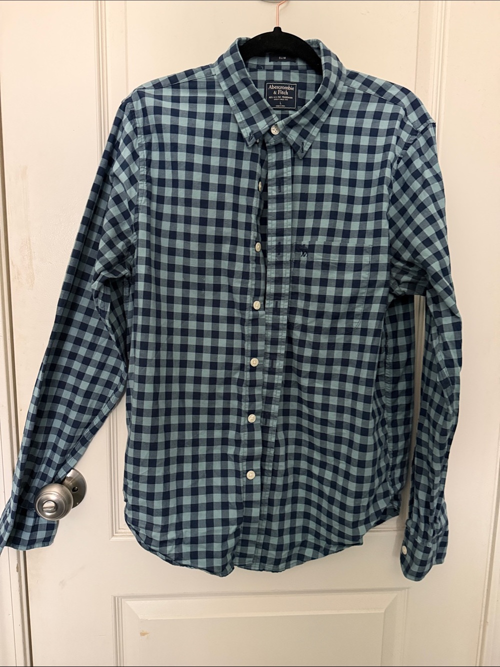 Abercrombie & Fitch Blue and Light Blue Gingham Button-Down Shirt